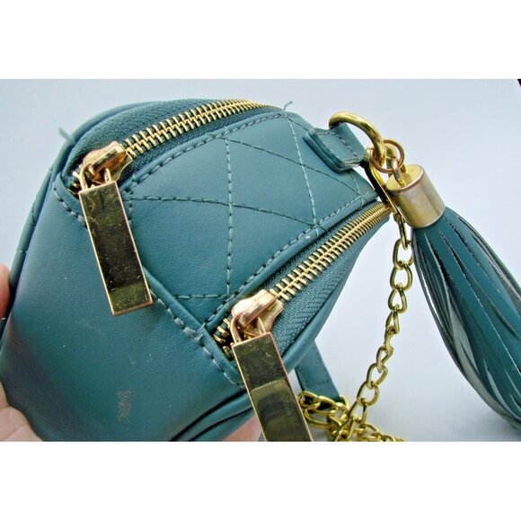 Joy & Iman Leather Quilted Jade Green Crossbody Shoulder Bag Gold Chain & Tassel - Picture 5 of 15
